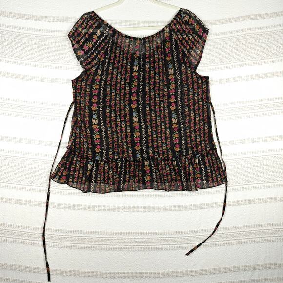 American Rag Vintage Sheer Black Floral Rose Top Size XL Boho - Picture 3 of 8